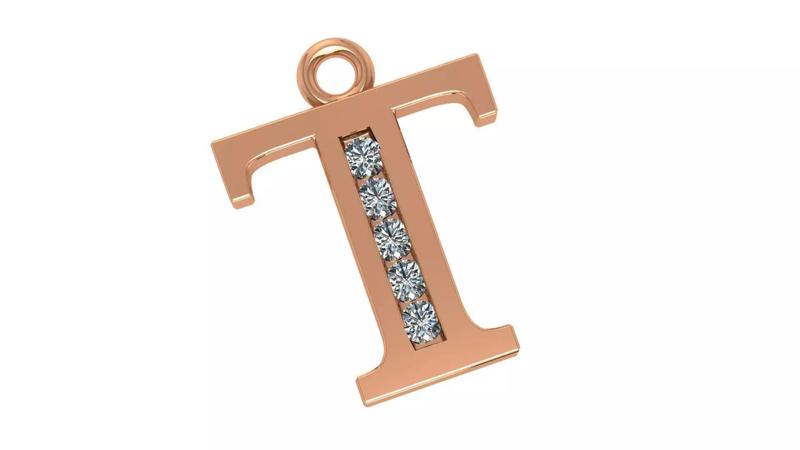 Alphabet Letter T Pendant Charm 3dm stl render details