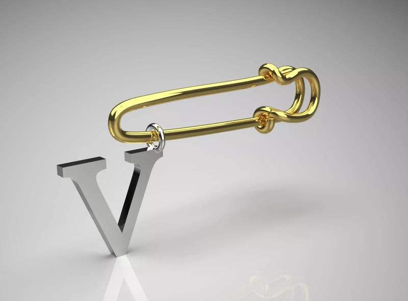 Solid Gold V  Brooch sj0011