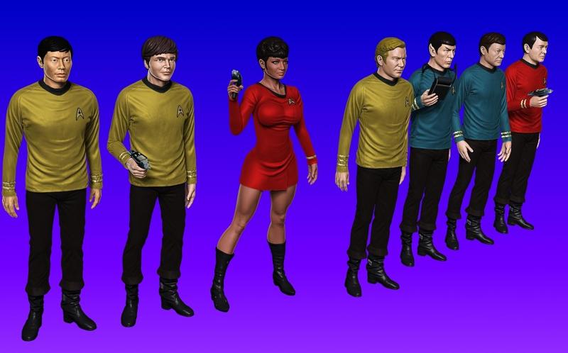 Star Trek characters all Enterprise crew in collectible models.