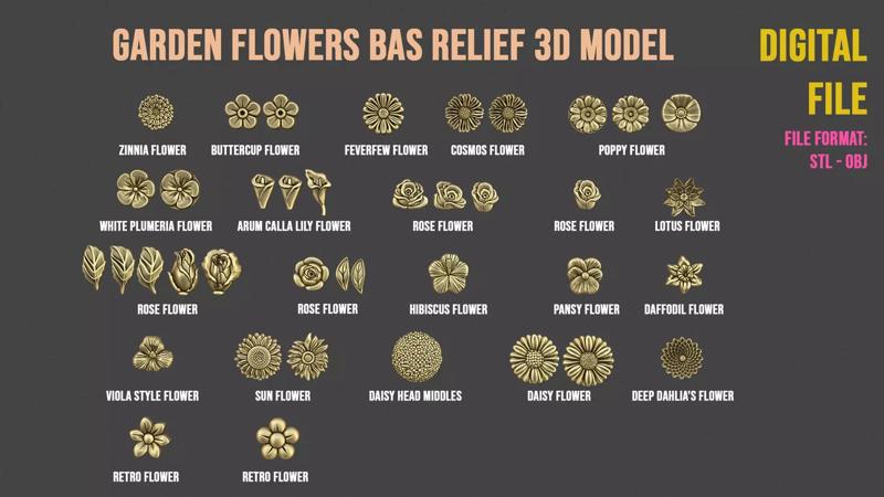 Garden Flowers Bas Relief Set