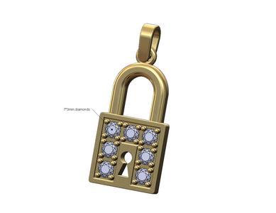 Diamond padlock with keyhole pendant and charm 3D print model