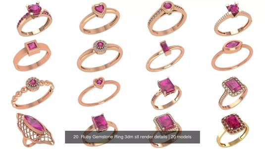 20  Ruby Gemstone Ring 3dm stl render details 3D Model Collection