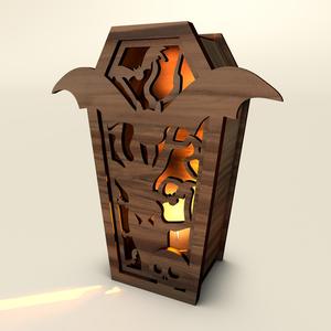 Laser Cut Coffin Lantern SVG - Halloween Spooky Bat & Skull Tealight Holder