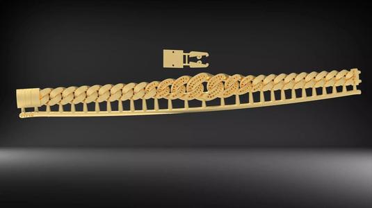 9mm Cuban Chain Link Bracelet With Stone 3D