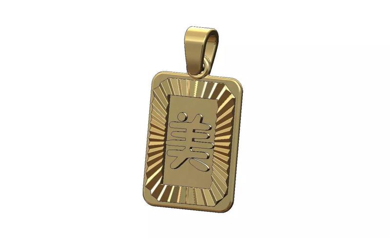 Beautiful chinese symbol faceted sunrays tag pendant charm