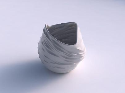 Bowl compressed and twisted with fibers