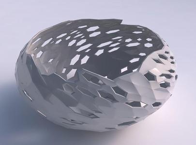 Bowl spheric squeezed wide with twisted crystal skin with holes