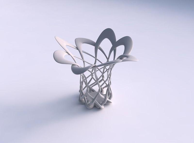 Bowl cylindrical with interlacing fine lattice streched and w...