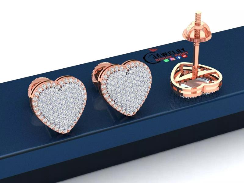 Custom Bubble Heart Diamond Studs - Heart Earrings Unisex