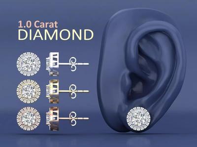 Classic 1-Carat Diamond Studs Earrings with Diamond Pave Setting