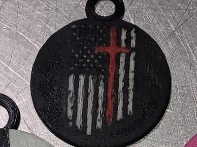 Cross American Flag NFC Keychain