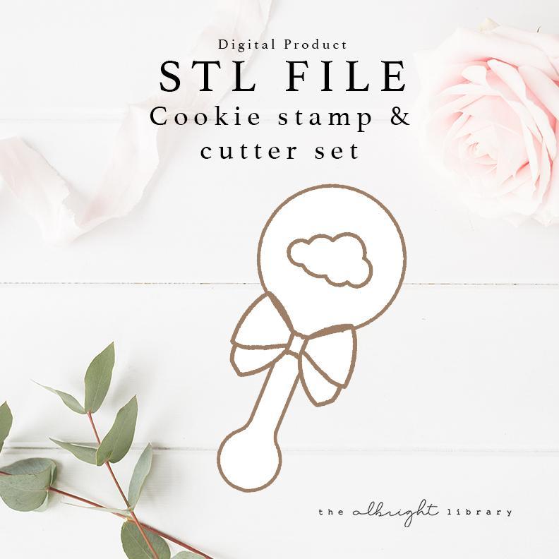 Baby Shower Bow Cloud Rattle Cookie Cutter + Stamp