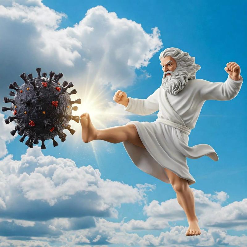 A God Kicking Away the Pandemic Corona Virus