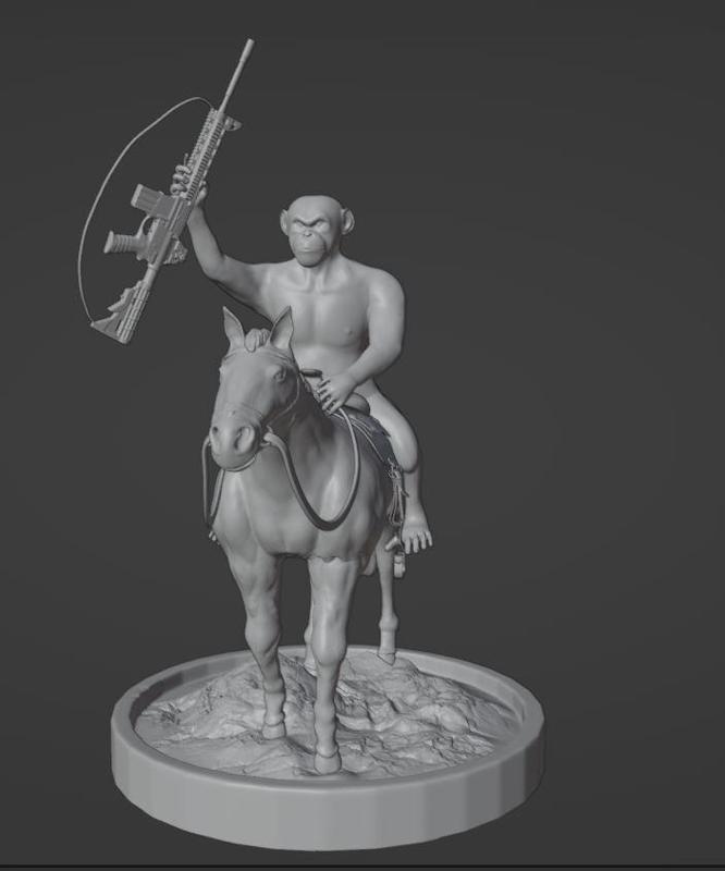 Planet Of The Apes - Ape With Horse and Gun - Monkey Warrior