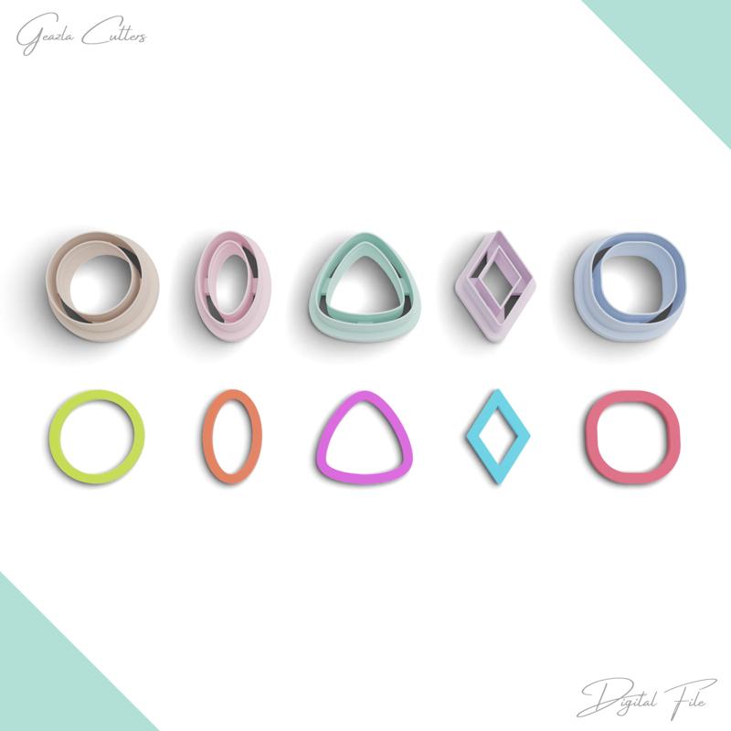 BUNDLE / Thin Basic Shapes Polymer Clay Cutter Package, 5 Models, 2 Cutter Version, 5 Sizes Included, Digital STL File, No: 962 bundle