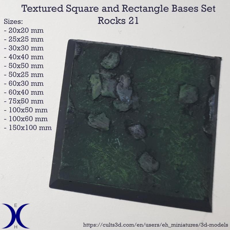 Square and Rectangle Bases Set – Rocks 21 Texture (20–150mm) | Perfect for Tabletop Wargames & RPG's