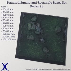 Square and Rectangle Bases Set – Rocks 21 Texture (20–150mm) | Perfect for Tabletop Wargames & RPG's