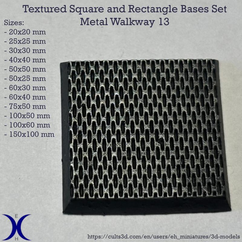 Square and Rectangle Bases Set – Metal Walkway 13 Texture (20–150mm) | Perfect for Tabletop Wargames & RPG's