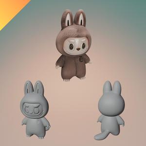 Brown Labubu Plushie Toy – Cute Bunny Suit Character 3D Print for Collectible Display