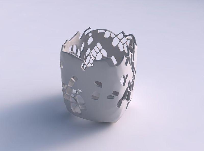 Vase quadratic stumpy with organic skin with holes