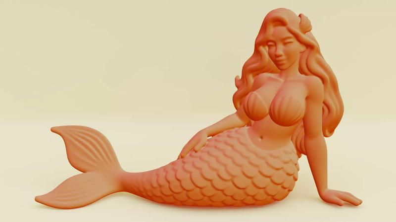Mermaid Posing Serene Sculpture Printable