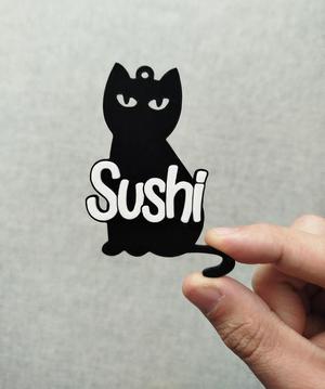 Black cat name tag - Sushi