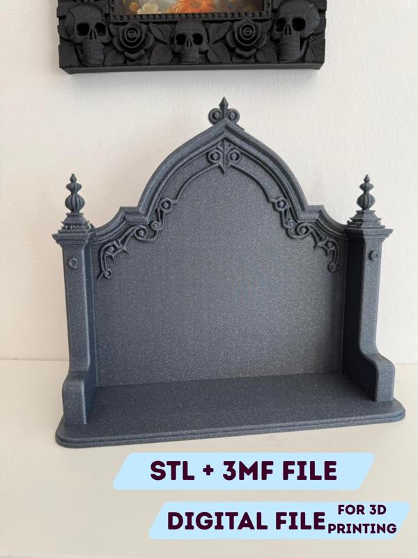 Gothic Altar Shelf STL 3MF | Cathedral Arch Display Stand 3D Print Model | Dark Occult Home Decor