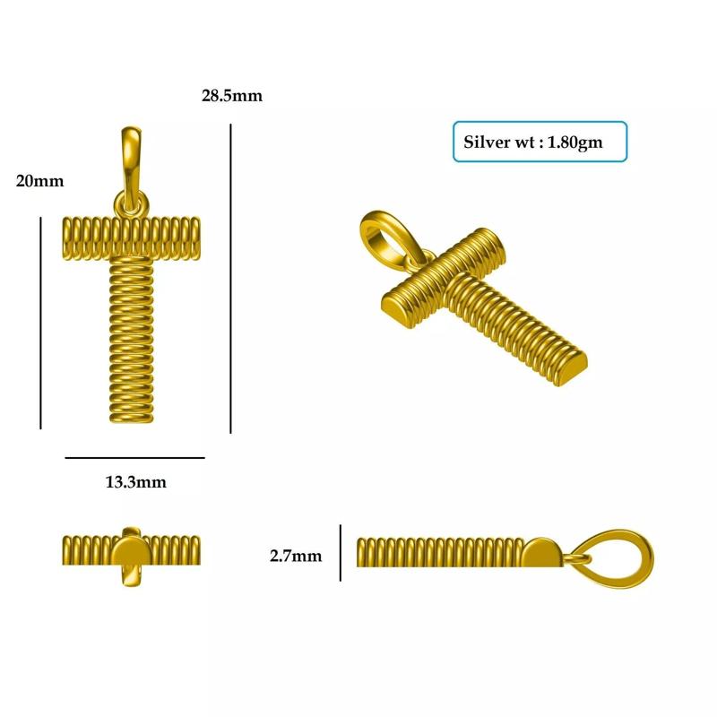 T Pendant gold plated sterling silver cross