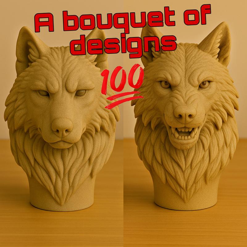 Wolf Head Sculpture Bundle – 3D Printable Decorative Statues (Set of 2)