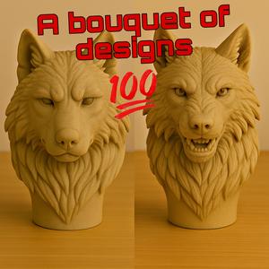 Wolf Head Sculpture Bundle – 3D Printable Decorative Statues (Set of 2)
