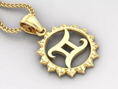 Sun Gemini Light Gold Pendant Version 7