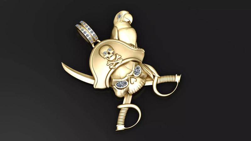 SWORD AND SKULL FACE PENDANT 3D PRINTABLE MODEL