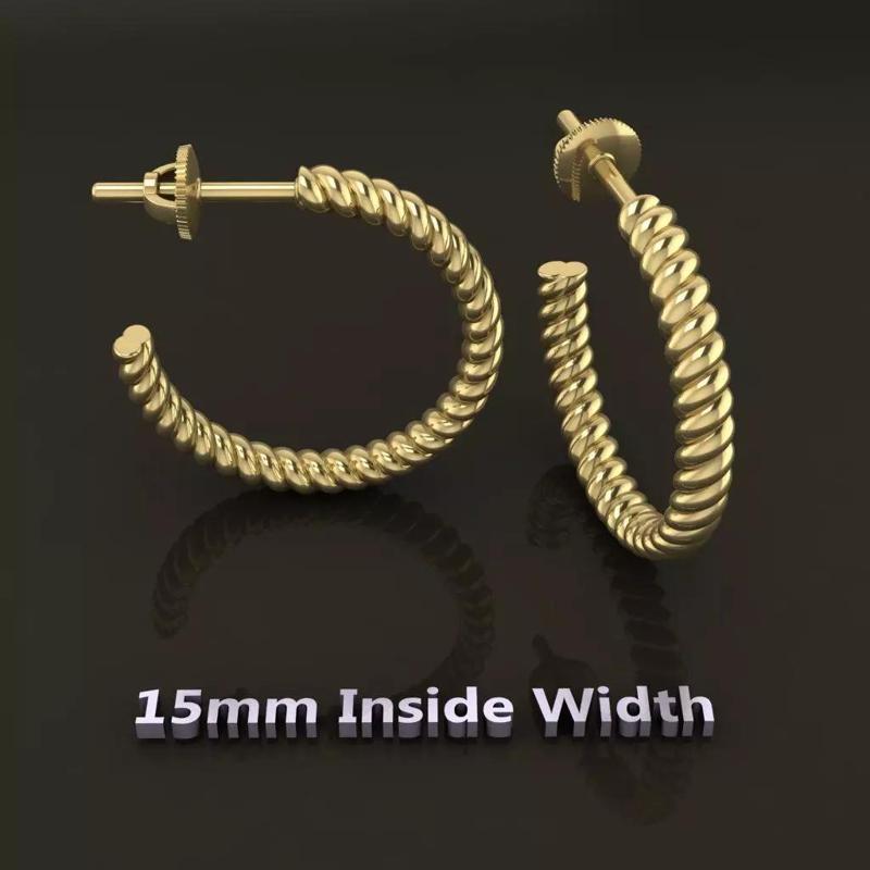 Earring Hoop Rope Twist Opened Back 15MM DIAMETER