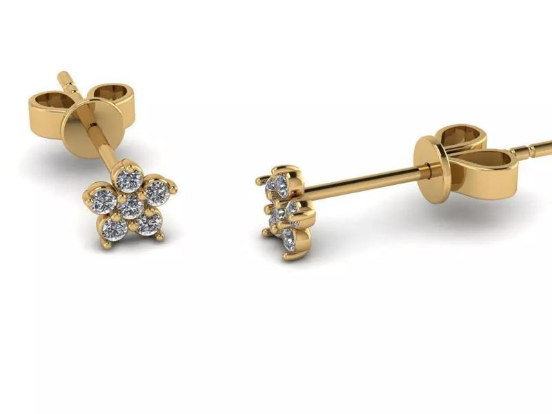 Earrings gold diamond flower stud