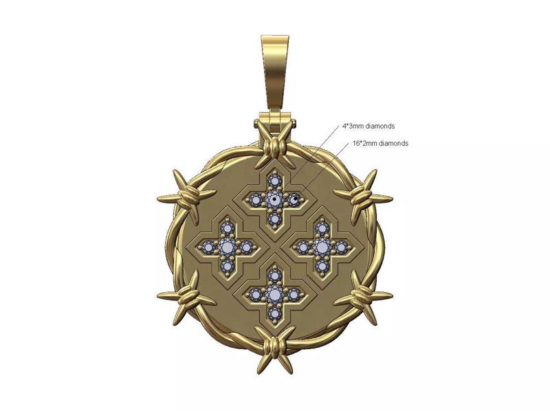 Diamond Moroccan Maltese star barbwire thornes pendant
