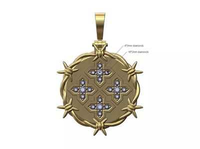 Diamond Moroccan Maltese star barbwire thornes pendant