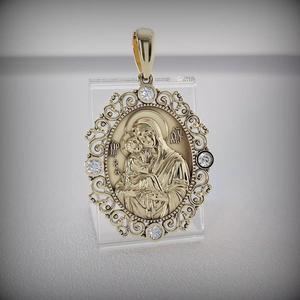 Sacred Madonna and Child Pendant Adorned with Faux Diamonds