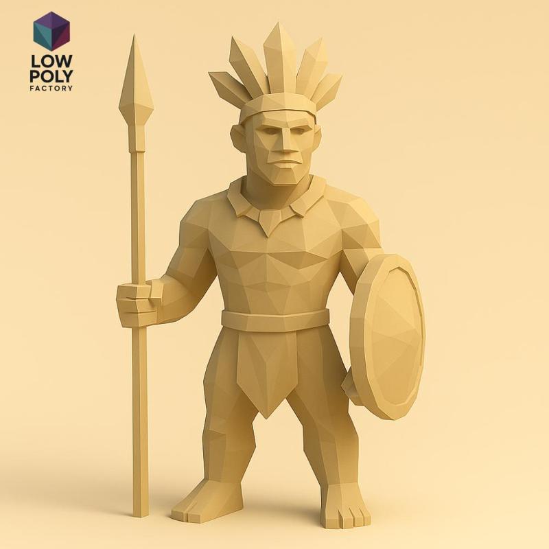 Tribal Warrior - Ancestral fighter from native cultures Low Poly style