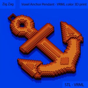 Voxel Anchor Pendant - VRML Color Print and STL File - 8-bit Pixel Art - Voxel Art