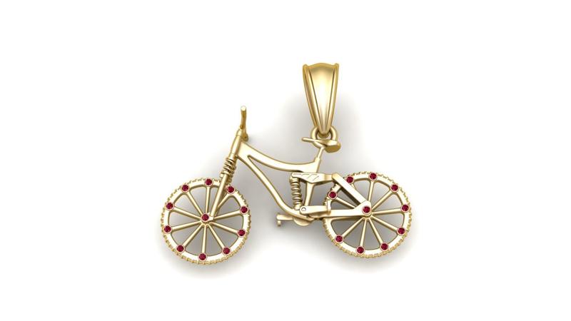 14K Yellow Gold & White Rhodium Diamond-Cut Bicycle Pendant – 3D Printable Model