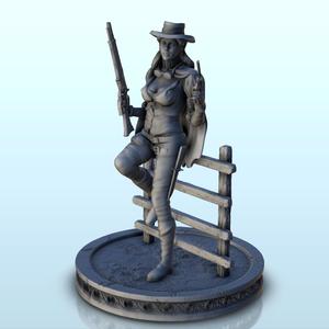 Armed woman with hat leaning against a fence (23) - Six Gun Sound Desperado Old Chronicles Gunfight Gutshot Blackwater Gulch