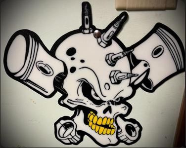 Punk rock Skull and Pistons WALL ART