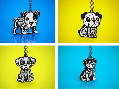 Dogs Set 2 - Halloween Keychains Skeleton