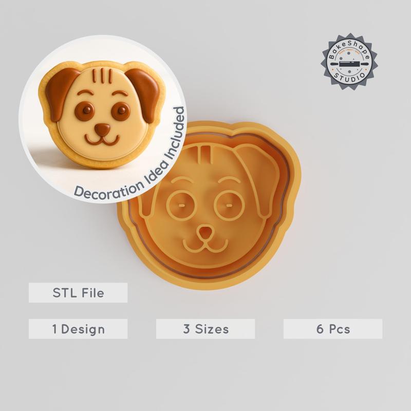 Cute Animal Cookie Cutter & Stamp Set, Puppy Face Dog Emoji, Fondant Wildlife Decoration, S/M/L Sizes, 6 Pieces PRODUCT_879