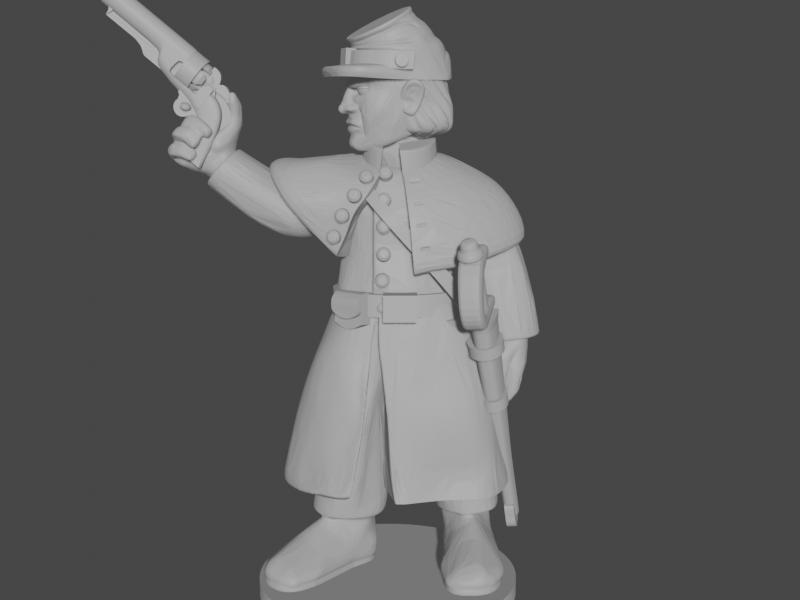 10-15mm American Civil War Officers in Greatcoats Cocking Revolvers UA-62