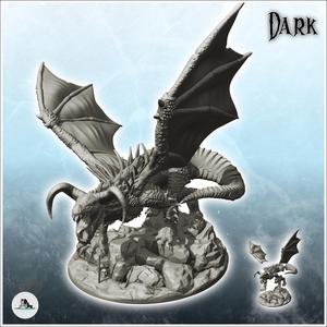 Big horned dragon on rock (9) - Fantasy Medieval Dark Chaos Animal Beast Undead
