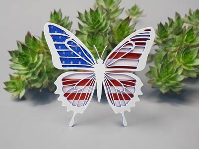 American Flag butterfly Layered Plaque