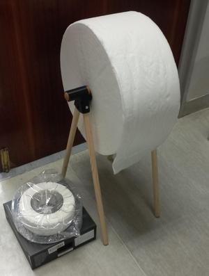 Simple jumbo paper towel holder (uses broomstick + 16mm dowels)