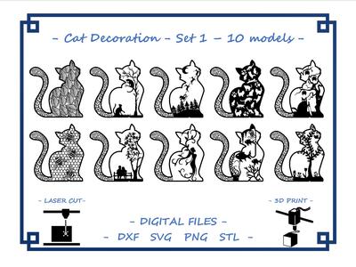 Cat decoration - Set 1 - 10 models Bundle 