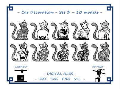 Cat decoration - Set 3 - 10 models Bundle